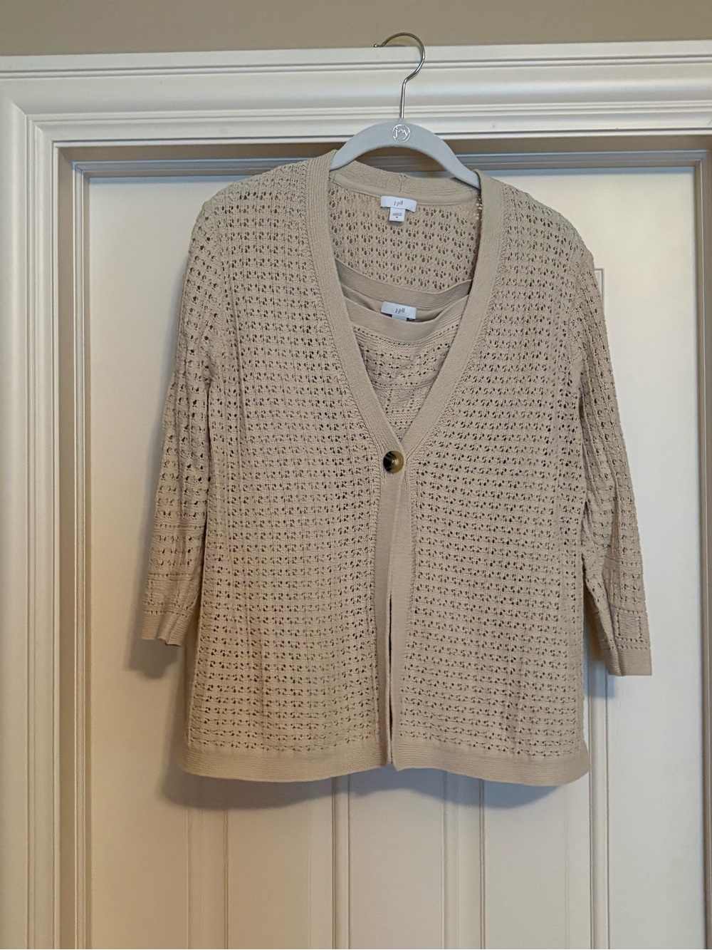 J Jill Light Beige Open-Knit Cardigan Sweater - two piece